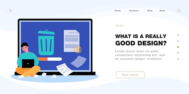 Free Vector man removing data files or documents to trash bin