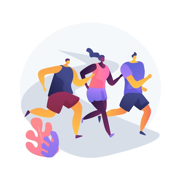 Free Vector marathon abstract concept vector illustration. running competition, active lifestyle, long-distance race, athletic workout, sports training, street fitness, sprint winner abstract metaphor.