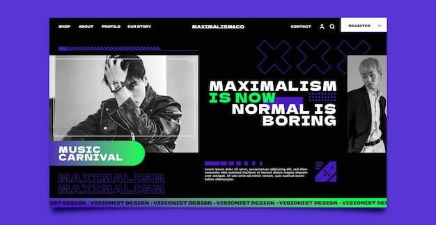 Free Vector maximalism landing page template design