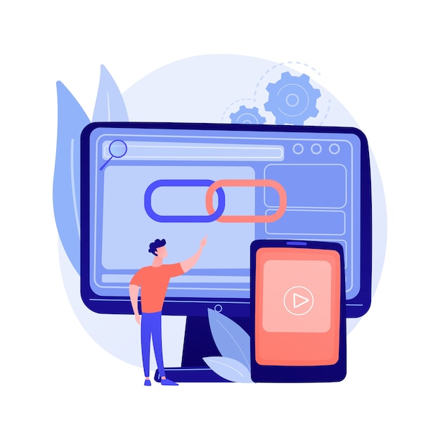 Free Vector media player, software, computer application. geolocation app, location determination function. male implementor, programmer cartoon character.