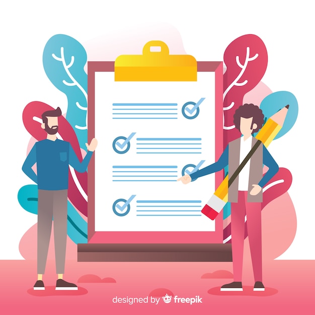 Free Vector men checking giant check list background