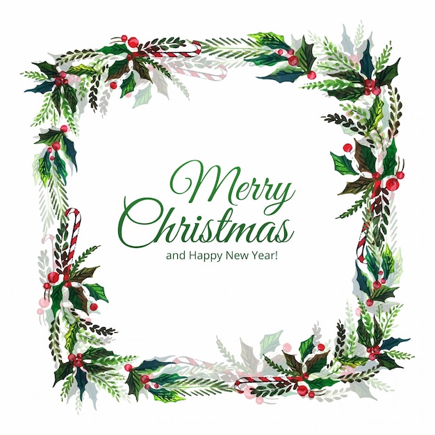 Free Vector merry christmas decorative leaf celebration frame