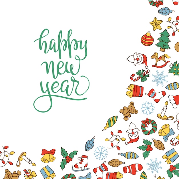 Free Vector merry christmas and happy new year background with colored icons. 
