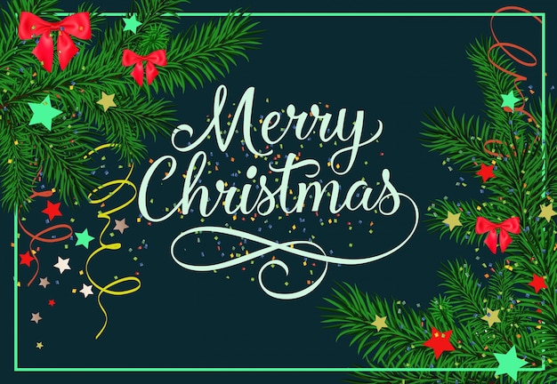 Free Vector merry christmas lettering with fir sprigs