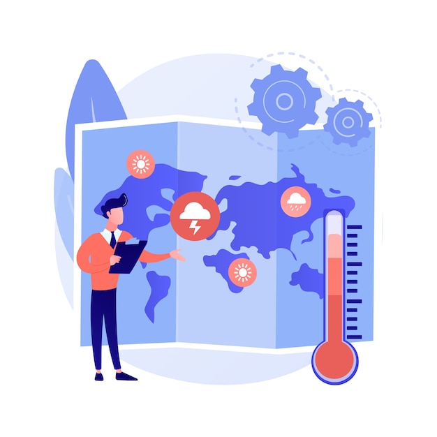 Free Vector meteorology abstract concept vector illustration. met station, meteorology program, university degree, weather prediction method, measuring instruments, atmosphere study abstract metaphor.