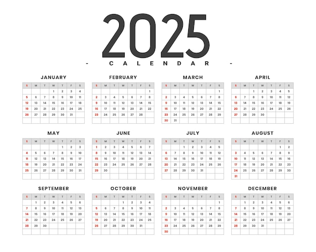 Free Vector minimal 2025 new year calendar template design