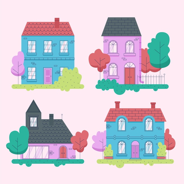 Free Vector minimal different houses collection