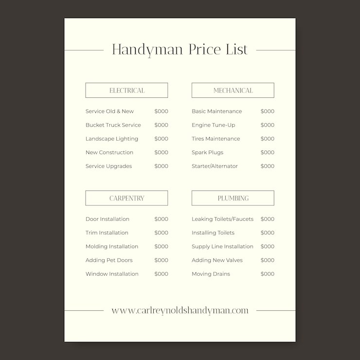 Free Vector minimalist handyman price list