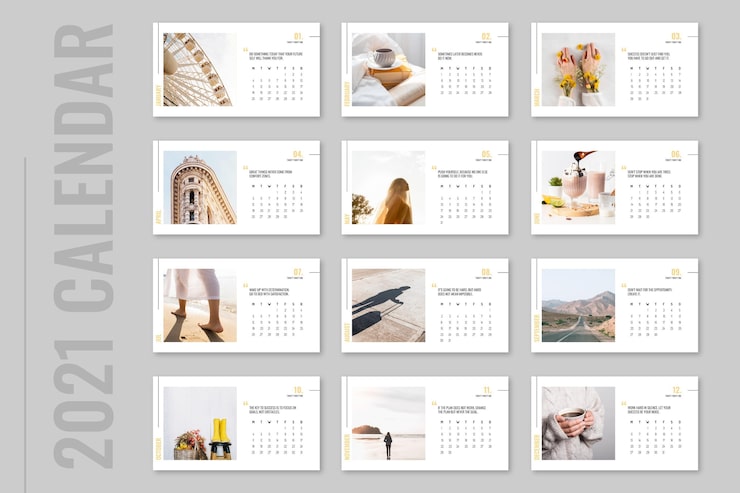 Free Vector minimalist inspirational photos monthy nature calendar