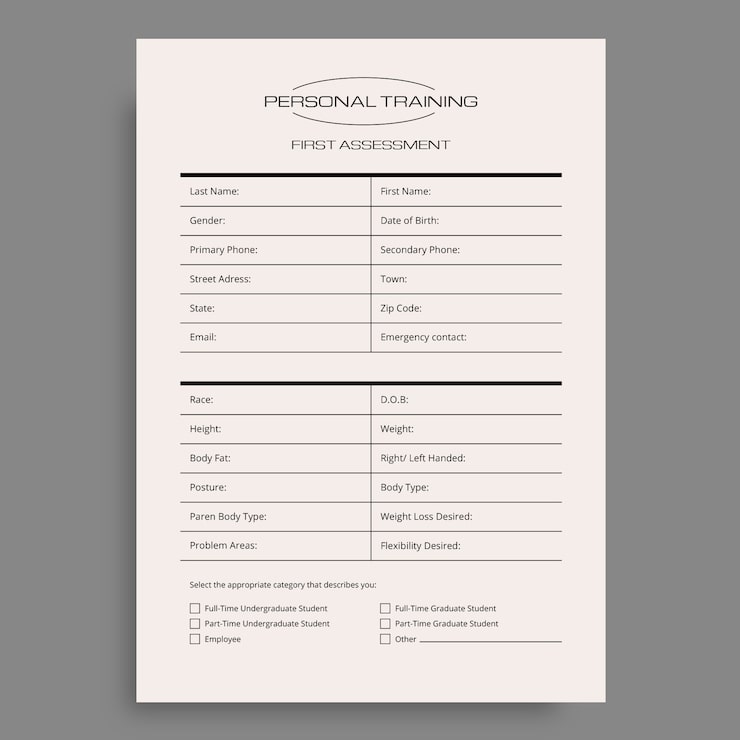 Free Vector minimalist personal trainer first assessment checklist