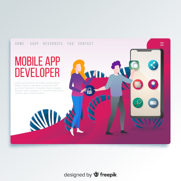 Free Vector mobile app developer landing page