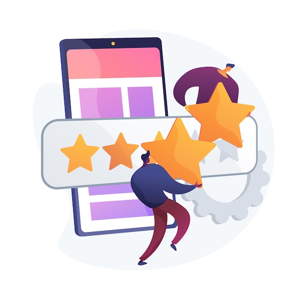 Free Vector mobile app rating, online grading, efficiency mark. setting stars for application, function evaluation. smartphone users cartoon characters. vector isolated concept metaphor illustration.