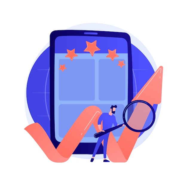 Free Vector mobile app rating, online grading, efficiency mark. setting stars for application, function evaluation. smartphone users cartoon characters.