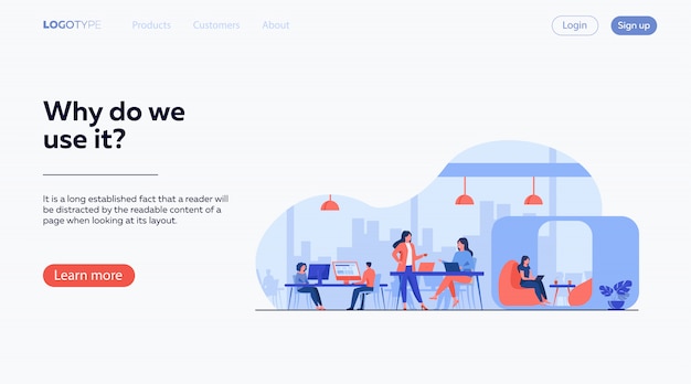 Free Vector modern business team working in open office space