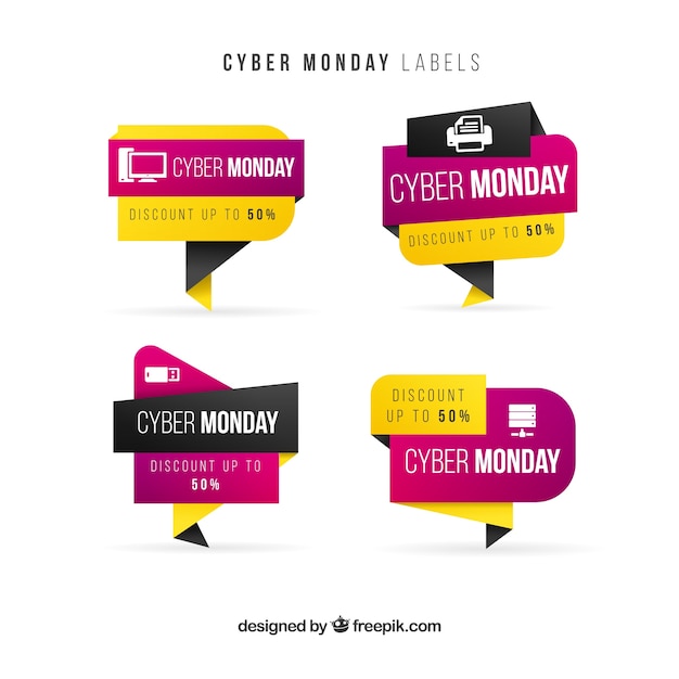 Free Vector modern cyber monday stickers 