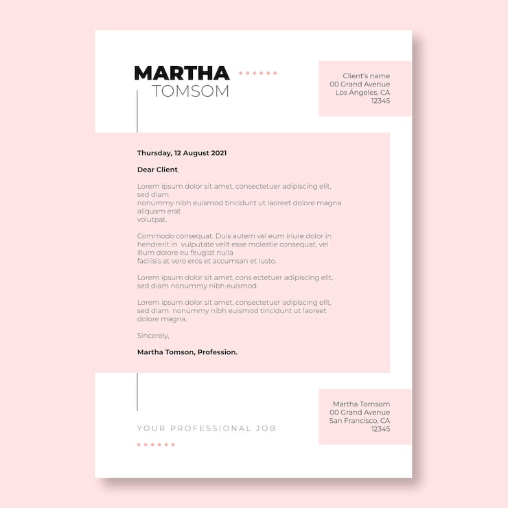 Free Vector modern duotone light pink martha letter template