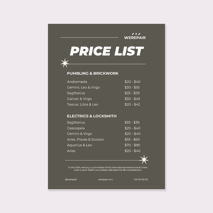 Free Vector modern handyman price list