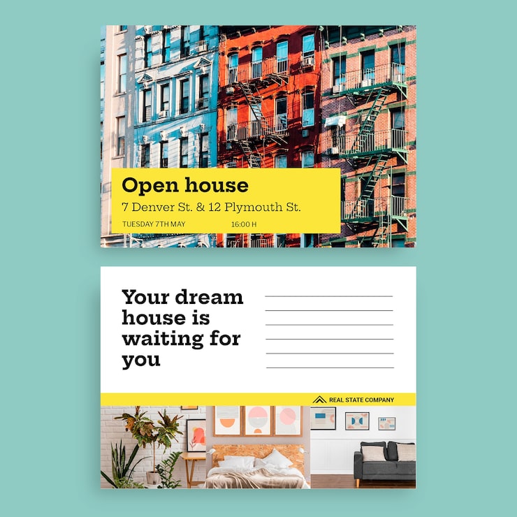 Free Vector modern open house postcard
