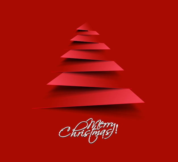 Free Vector modern paper cut christmas tree background, vector illustration.