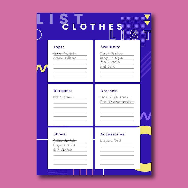 Free Vector modern simple clothing shopping list template