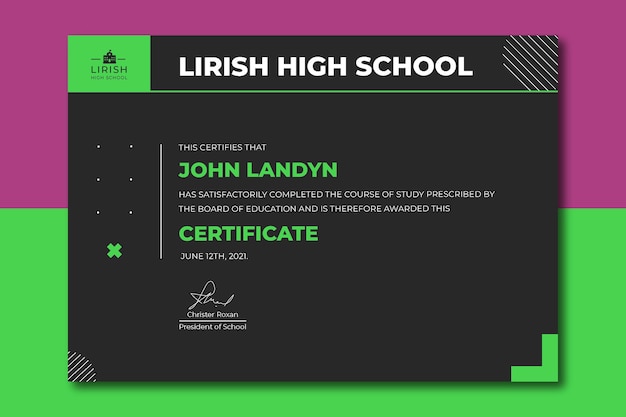 Free Vector modern simple high school certificate