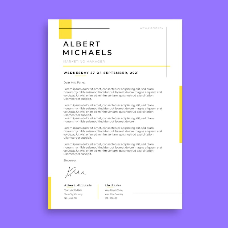 Free Vector modern simple yellow albert letter template