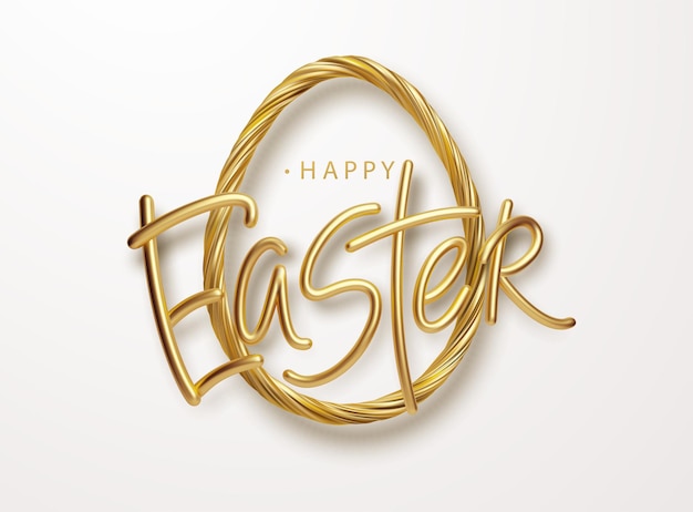 Free Vector modern trendy golden metallic shiny typography happy easter on a background of easter eggs