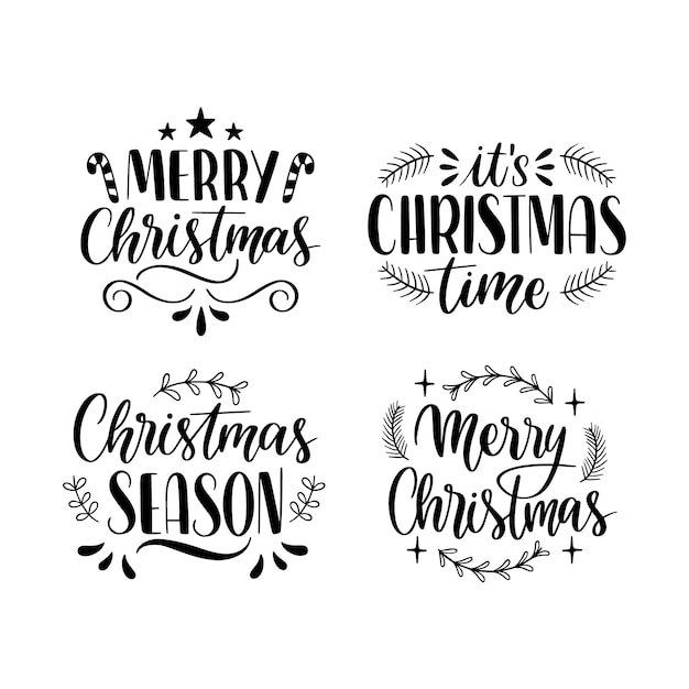 Free Vector monochrome christmas elements stickers collection