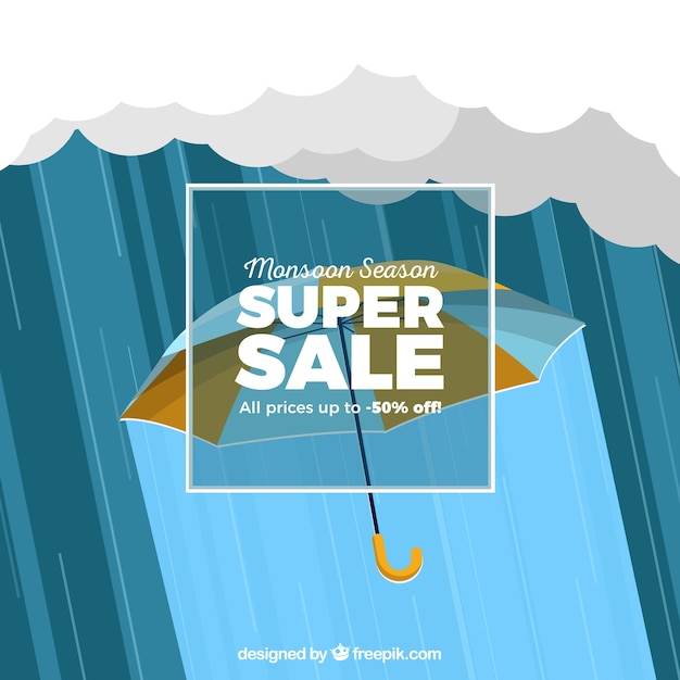 Free Vector monsoon sale composition with flat design