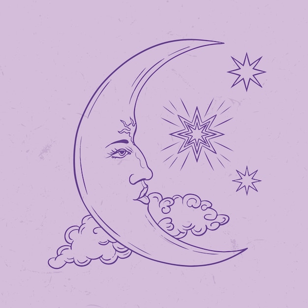Free Vector moon and stars drawing illustration