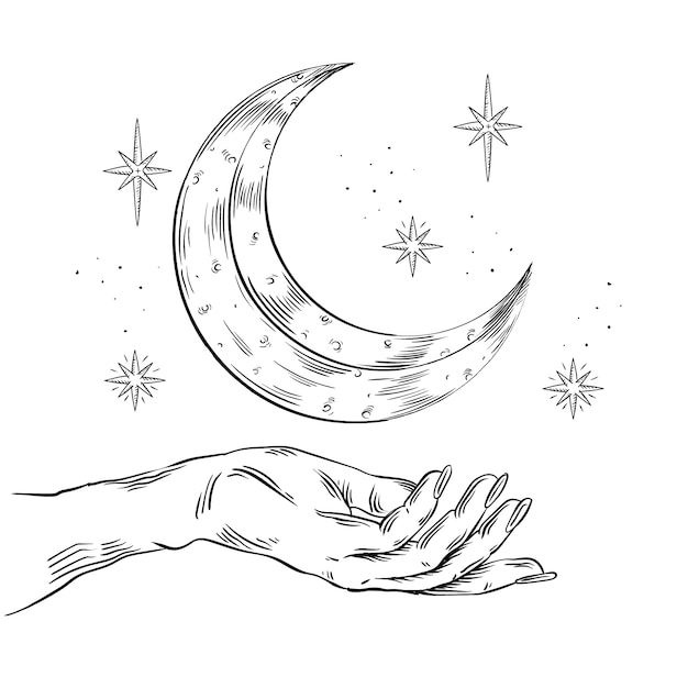 Free Vector moon and stars drawing illustration