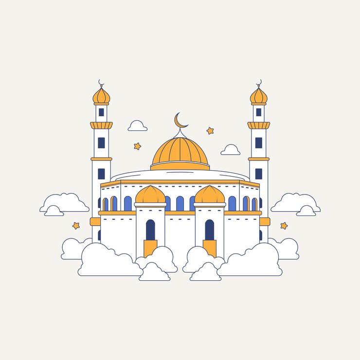 Free Vector mosque surrounded by clouds arabian islamic illustration vector element background