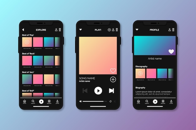 Free Vector music player app interface pack
