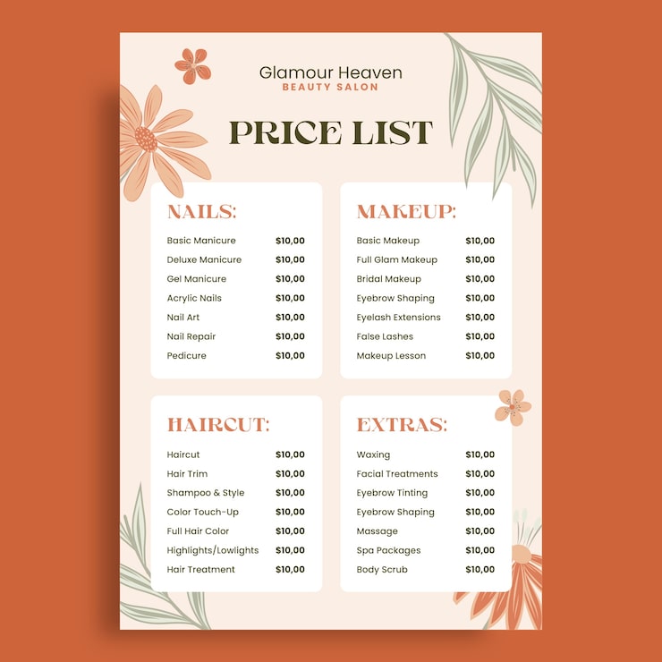 Free Vector nail salon price list template design