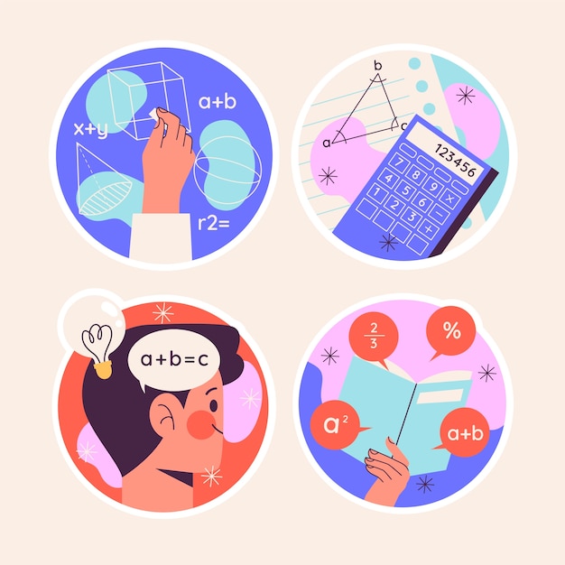 Free Vector naive maths stickers collection