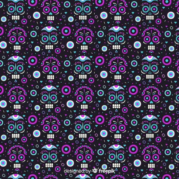Free Vector negative effect on skulls of dia de muertos pattern
