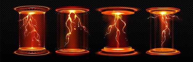 Free Vector neon game portal with lightning and glow effect