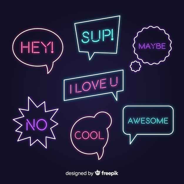 Free Vector neon speech bubbles with different expressions