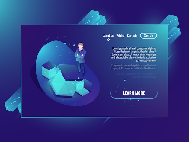 Free Vector neural network concept, development of artificial intelligence, server room, web hosting