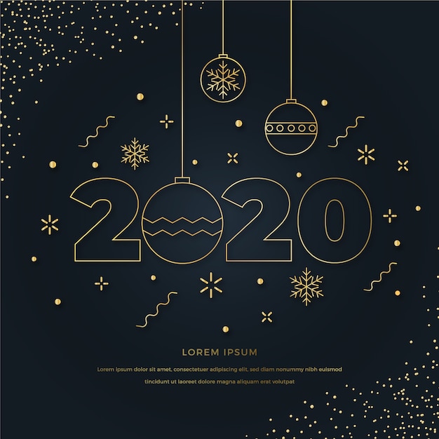 Free Vector new year 2020 background concept in outline style