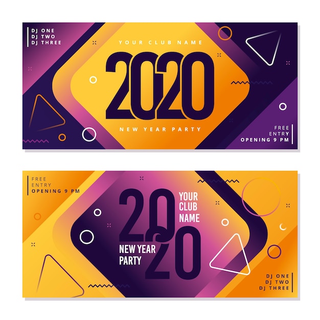 Free Vector new year 2020 party banners in flat design