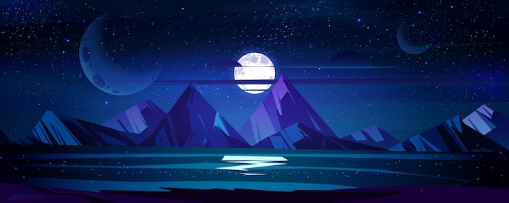 Free Vector night ocean landscape full moon and stars shine