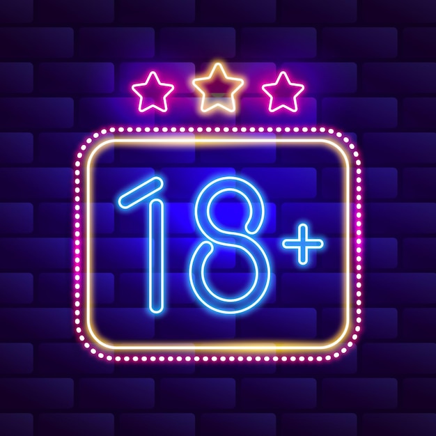Free Vector number 18+ in neon style