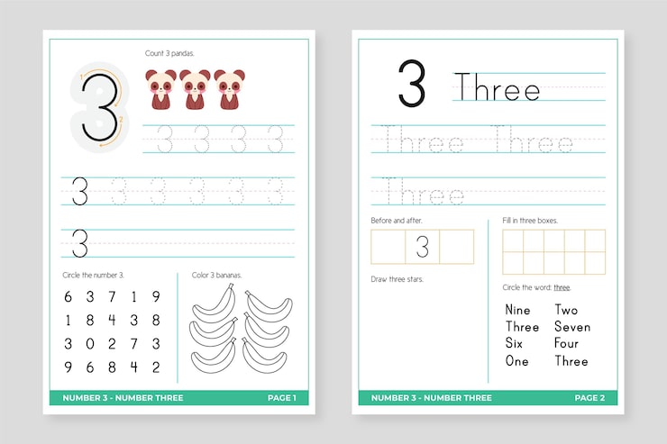 Free Vector number 3 worksheet template