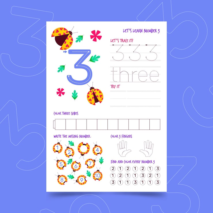 Free Vector number 3 worksheet template