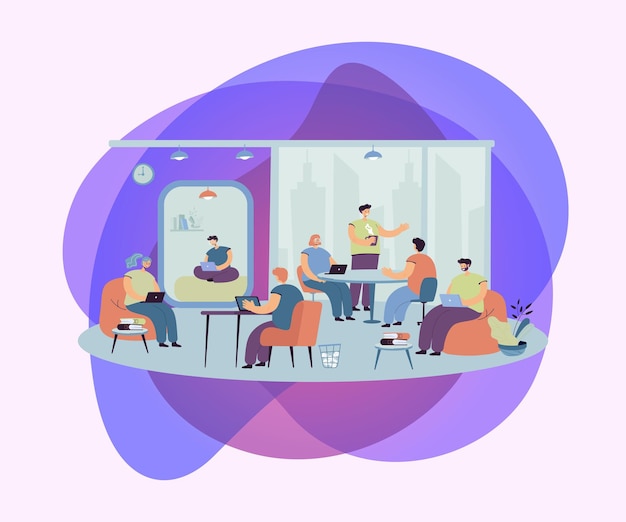 Free Vector office people using laptops and computers at workplaces