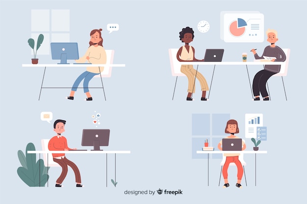 Free Vector office workers sitting at desks