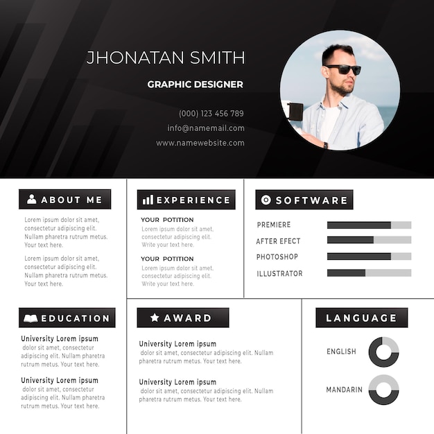 Free Vector online cv template with photo concept