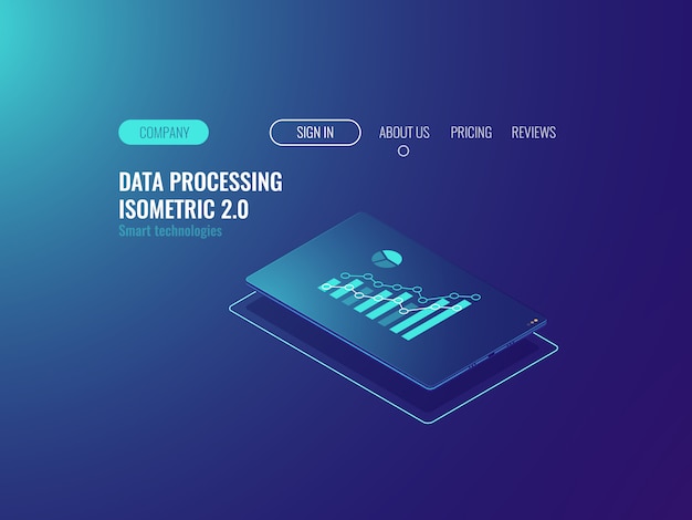 Free Vector online statistic and data analysis service, tablet with chant on screen