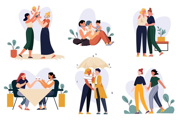 Free Vector organic flat design lesbian couple scenes